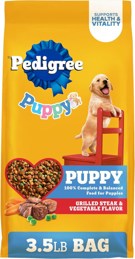 Pedigree Puppy Dry Dog Food, Grilled Steak & Vegetable, 3.5-lb
