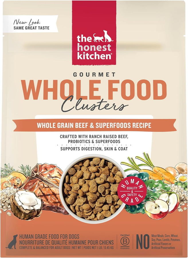 The Honest Kitchen Whole Grain Beef, Oat & Superfoods Whole Food Clusters, 1-lb Bag