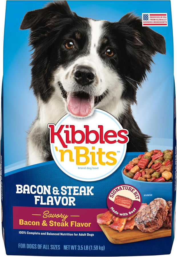 Kibbles 'n Bits Dry Dog Food, Savory Bacon & Steak Flavor, 3.5-lb Bag