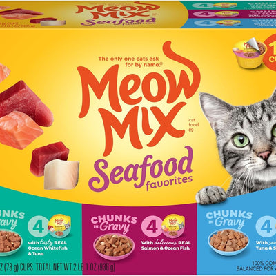Meow Mix Seafood Favorites, Wet Food Variety Pack, 12 Cups