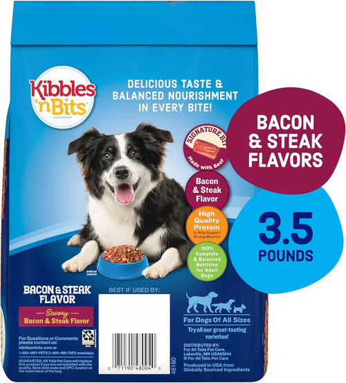 Kibbles 'n Bits Dry Dog Food, Savory Bacon & Steak Flavor, 3.5-lb Bag