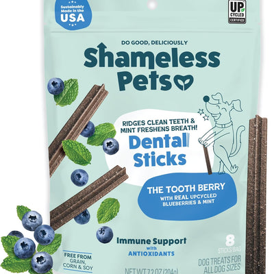 Shameless Pets Blueberry & Mint Dental Chews for Dogs, 8 Chews